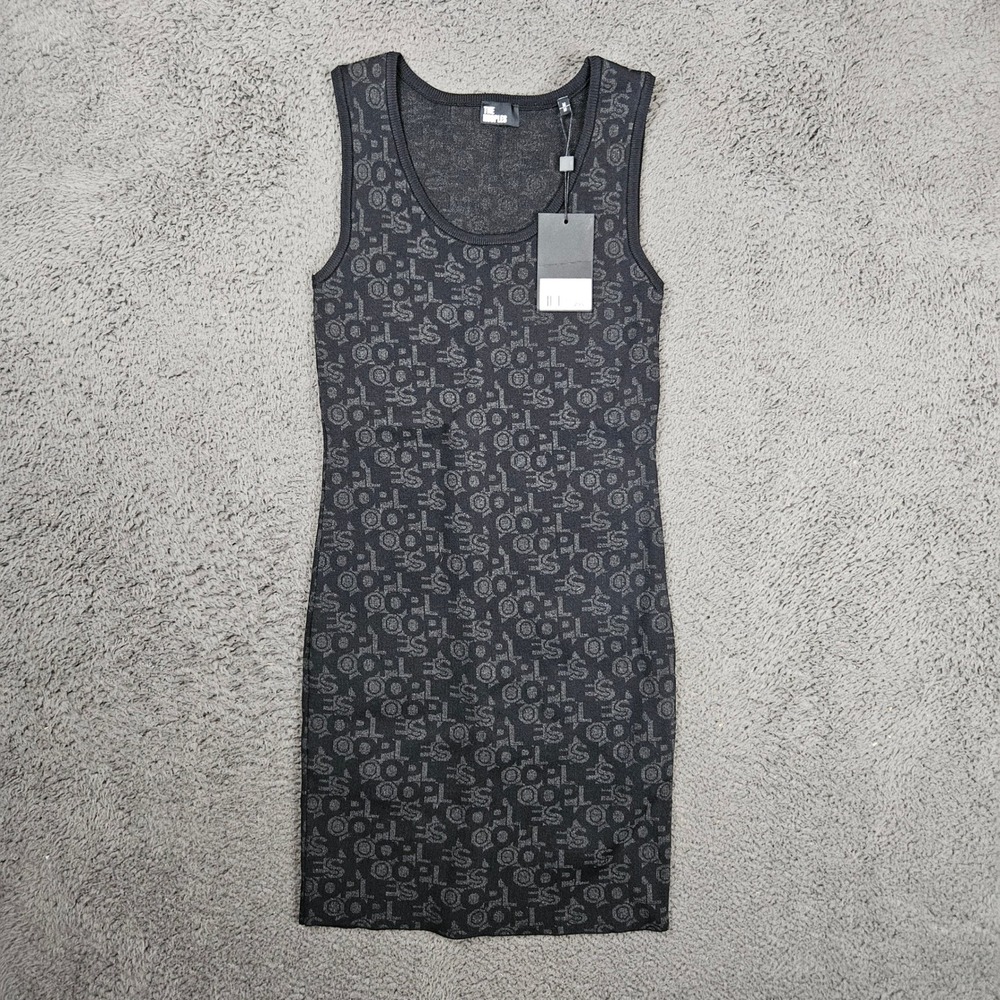 The Kooples Womens Logo Monogram Knit Tank‎ Dress Black Grey Size M NEW